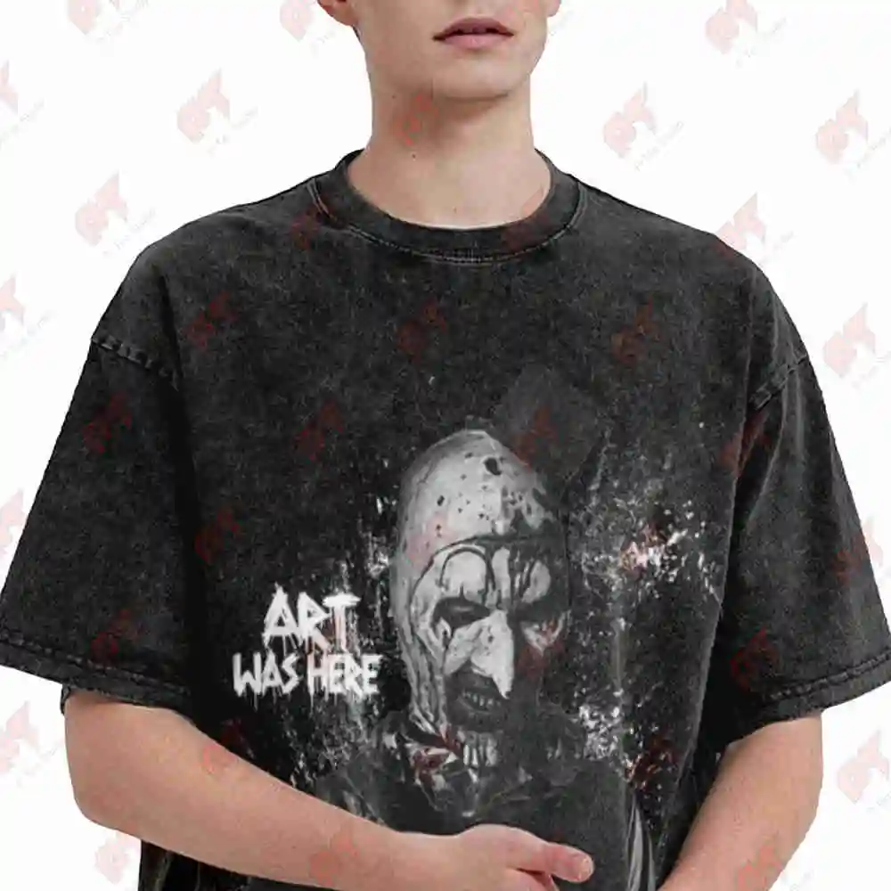 Terrifier Art The Clown Horror Kawaii Vintage Washed Tee Pure Cotton T-Shirt