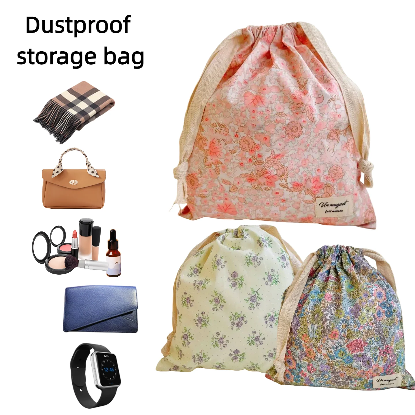 Bestickter Kordelzugbeutel mit Schleife, Mehrzweck-Aufbewahrungsbox, Tragbarer Reise- und Haushaltsstaubbeutel, Mama- und Wickeltasche