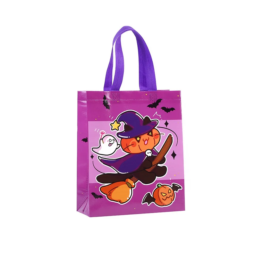 Reusable Halloween Non Woven Tote Bag Cartoon Pumpkin Bat Ghost Print Candy Gift Pouch Portable Trick or Treat Party Supplies