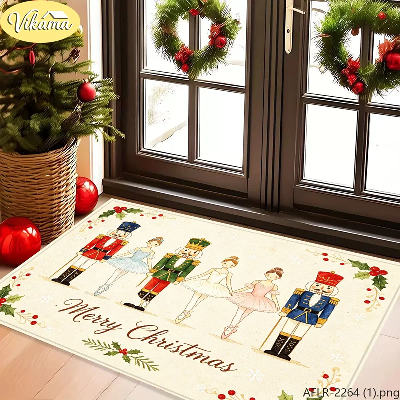 VIKAMA Christmas Nutcracker Doormat, Merry Christmas Rug, Non-Slip Soft Entryway Mat, Holiday Welcome Door Mat for Home Decor