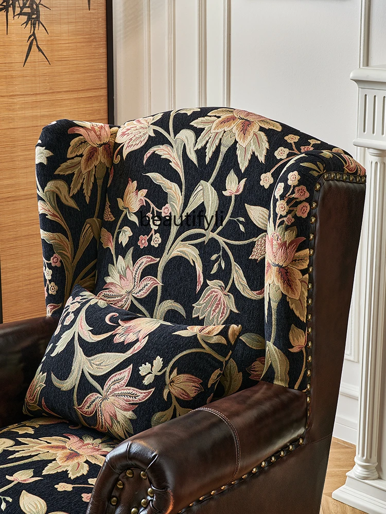 

A36 Tiger chair French retro style leather splicing single chair American living room leisure single sofa
