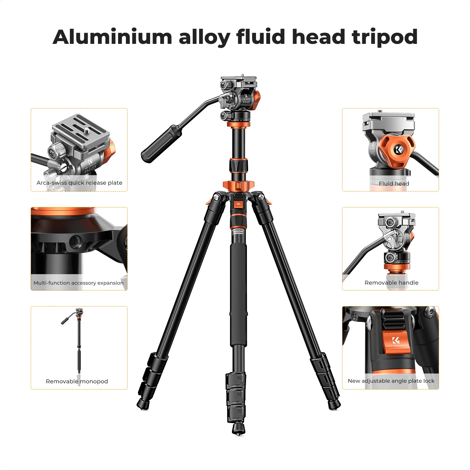 K&F Concept Professional Camera Fluid Head Tripod For Canon Nikon DSLR Camcorder 83\'\'/2.1m New Photography Aluminum Tripod Stand