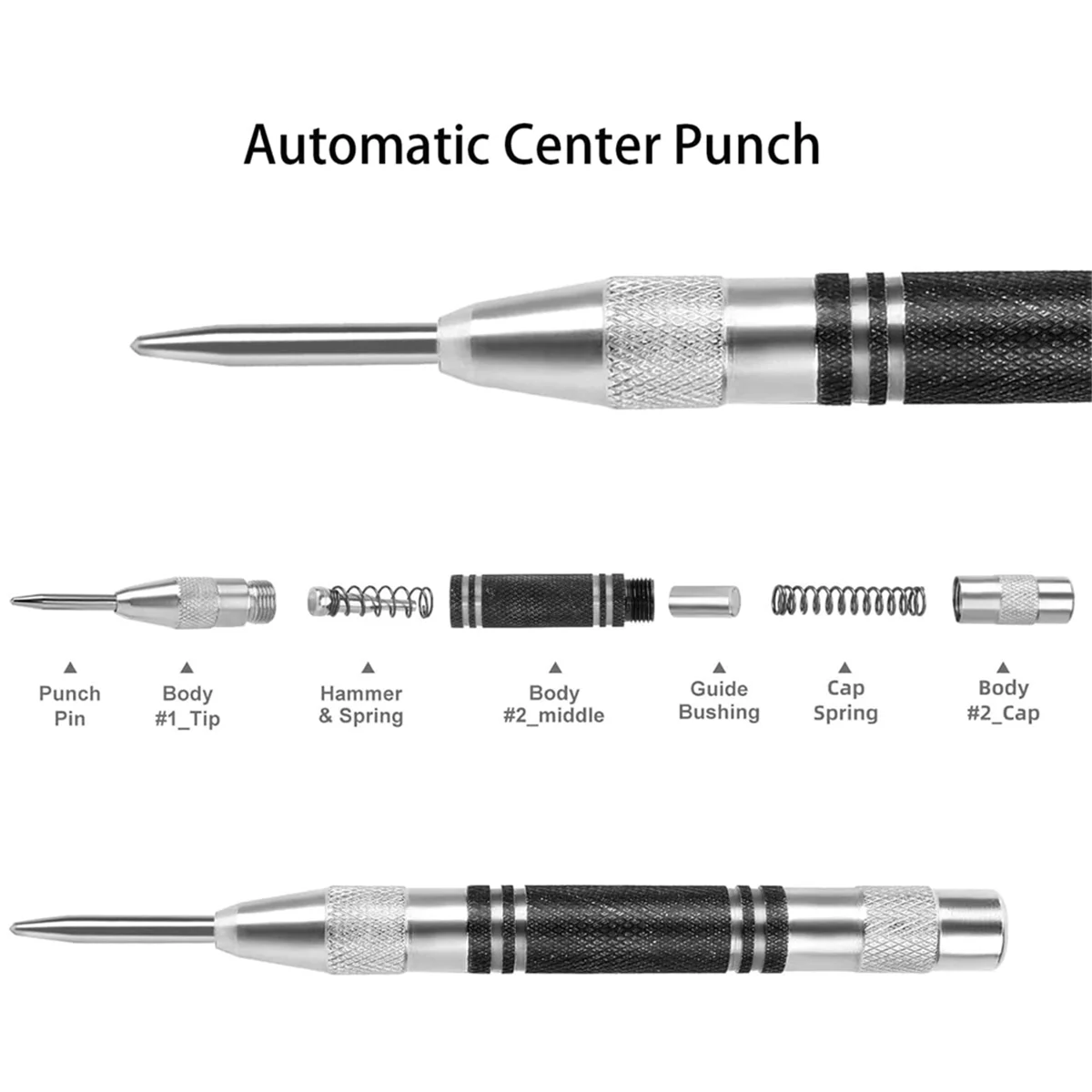 2 Pack Automatic Center Punch 5 Inch&6 Inch with Replaceable Tips Heavy Duty Spring Loaded Center Punch