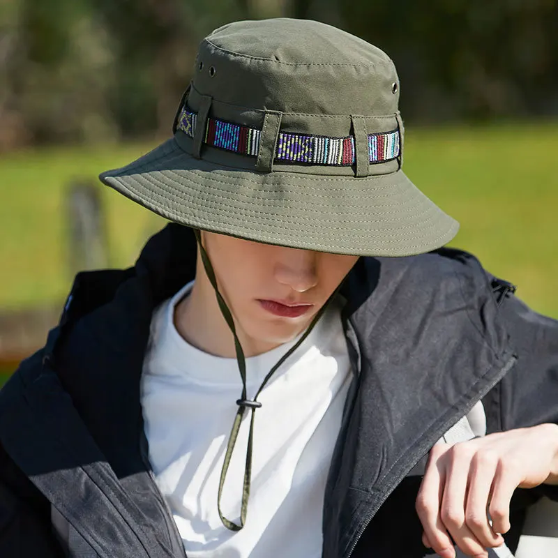 Eimer Hut Männer Fischer Kappe Im Freien Sonnencreme Ethnischen Stil Sommer Hüte Für Männer Frauen Unisex Reiten Wandern Angeln Casual Sonnenhut