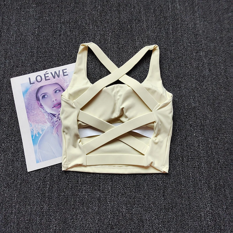 New Gym Product with Chest Cushion Cross-bearing Sports Professional Lingerie Wearing Yoga Vest Pilates Training Fitness Bra image 4