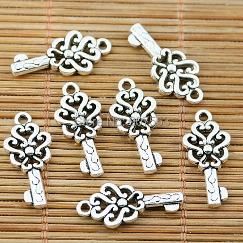 20pcs 23*11mm Tibetan Silver Tone Floral Key Design Charms EF1944 Charms for Jewelry Making