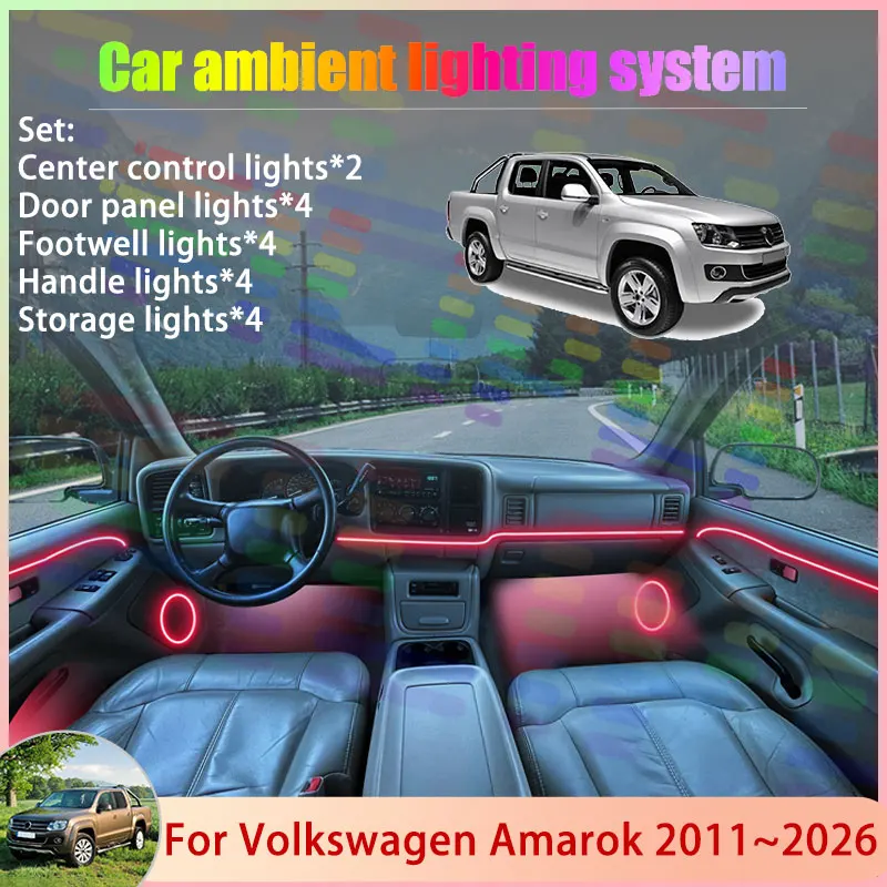 

For Volkswagen Amarok 2011~2026 2H 2F MK1 2/24 in 1 Car Atmosphere Light Lamp RGB Shade Ensemble Streamer Atmosphere Set Auto