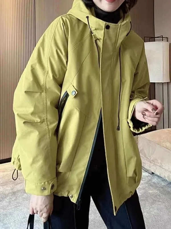 

Unique Faionable Women's Hooded Jaet plus Size Loose Top Spring New Sle Commute Sle Non-removable Hood Zipper Closure