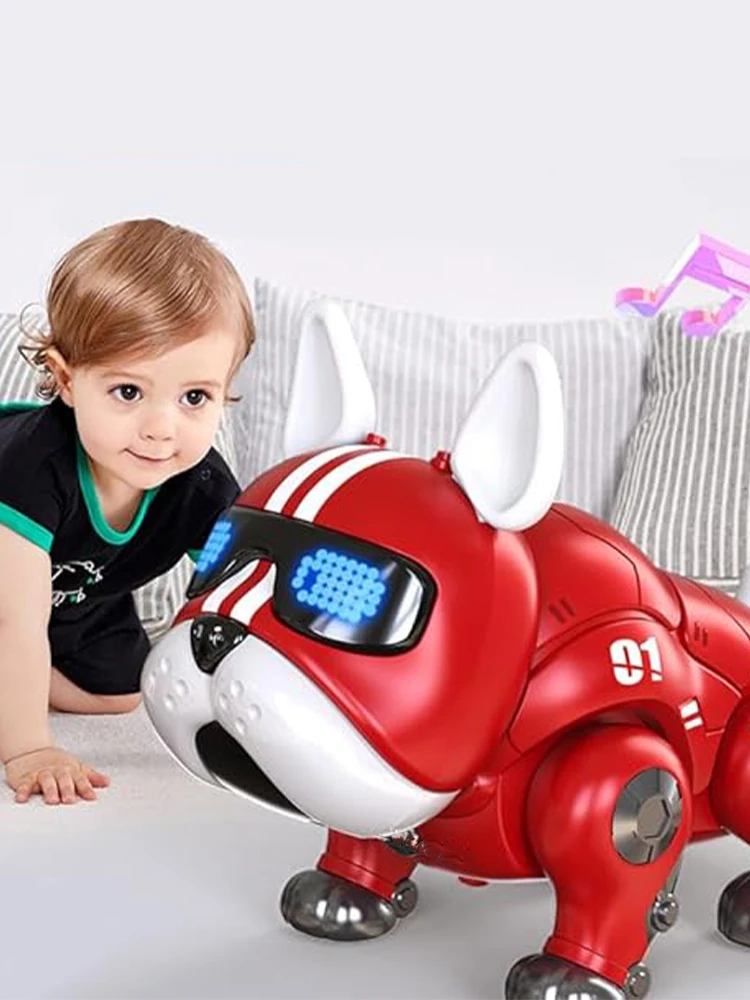 V01Violent Dog With Movable Head And Limbs Music Robot Dog Toy Red And Blue Children\'s Intelligent Mechanical Dog Electronic Pet