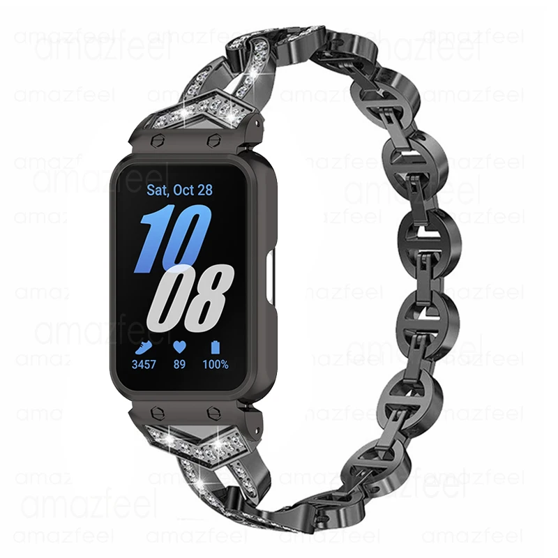 For Samsung Galaxy Fit 3 Metal Strap Case Protector for samsung galaxy fit 3 Diamond link Bracelet Galaxy Fit 3 Protective Cover