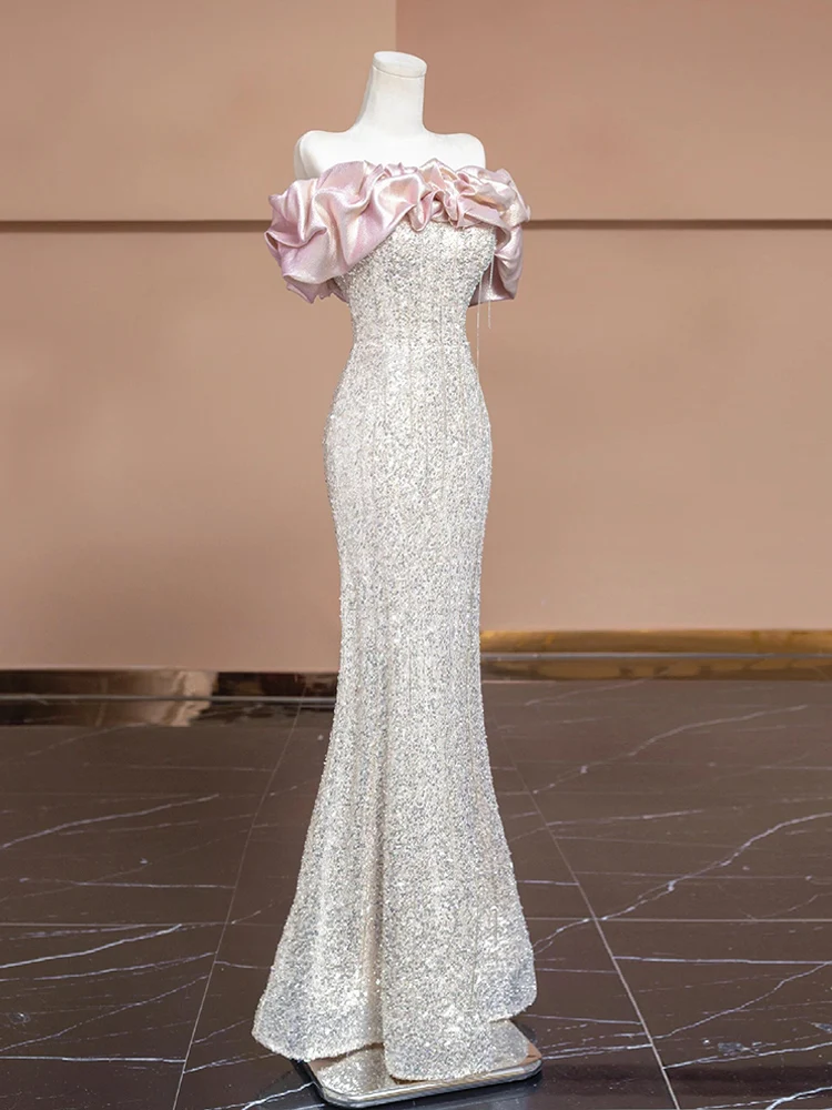 Ele One-shoulder Fi-Tail avondjurk voor bruiloft verjaardag Par bruidsjurk gastheer luxe sensatie lang Dr