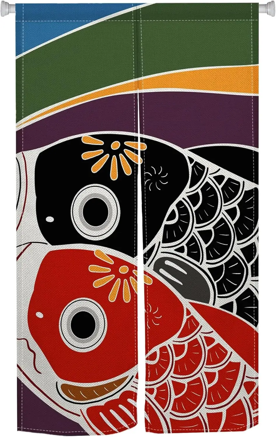 Trandition Style Japanese Noren Doorway Curtain Sign-sided Fish Printed Asian Window Treatment Hanging Door Tapestry for Sushi