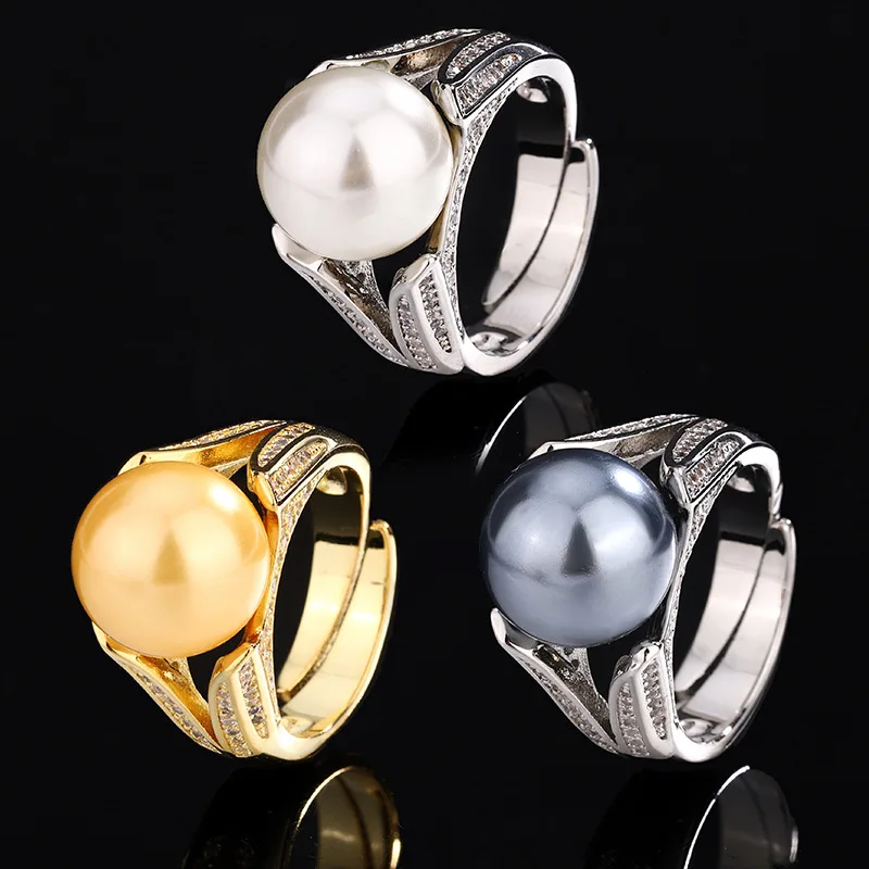 

Fashion Women's Genuine 12mm Gold Gray Pearl Adjustable Ring Exquisite Jewelry Finds Affordable Prices