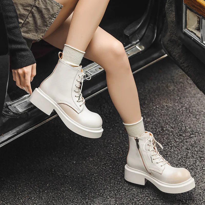 Marton Boots Women's 2023 New Explosive Leather Boots Mid Cylinder Casual Fashion Platform Vintage Boots Women's Boots