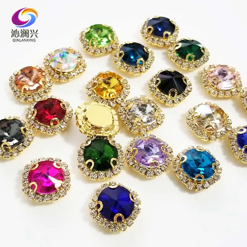 21 Colors Glass Crystal Rhinestones, Golden Bottom Round Shape Buckle, Used for Needlework, Diy Clothing Sewing Accessories