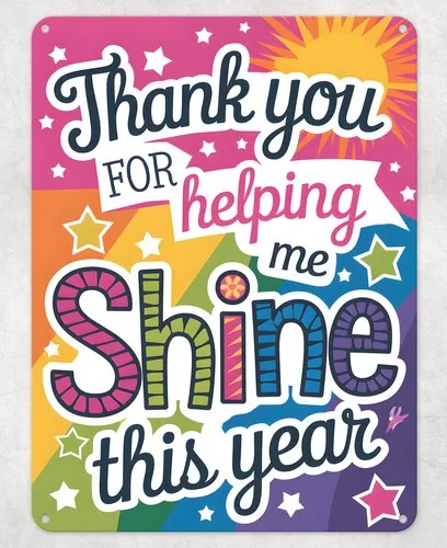 Thank You Helping Me Shine Metal Poster Wall Tin Sign School Teacher Gift Plaque --Tin Sign