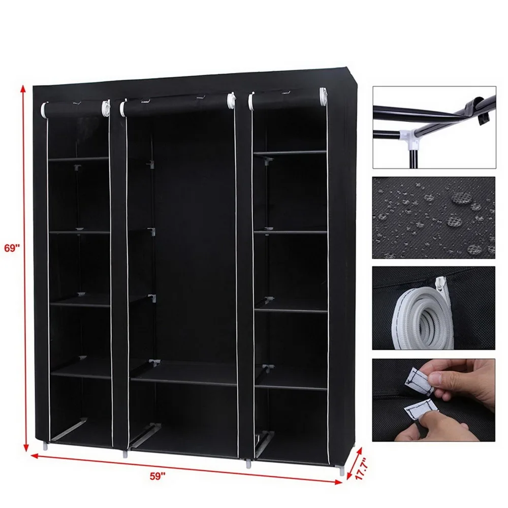 

69" Portable Clothes Closet Wardrobe Storage Organizer with Non-Woven Fabric Quick and Easy to Assemble Extra Strong