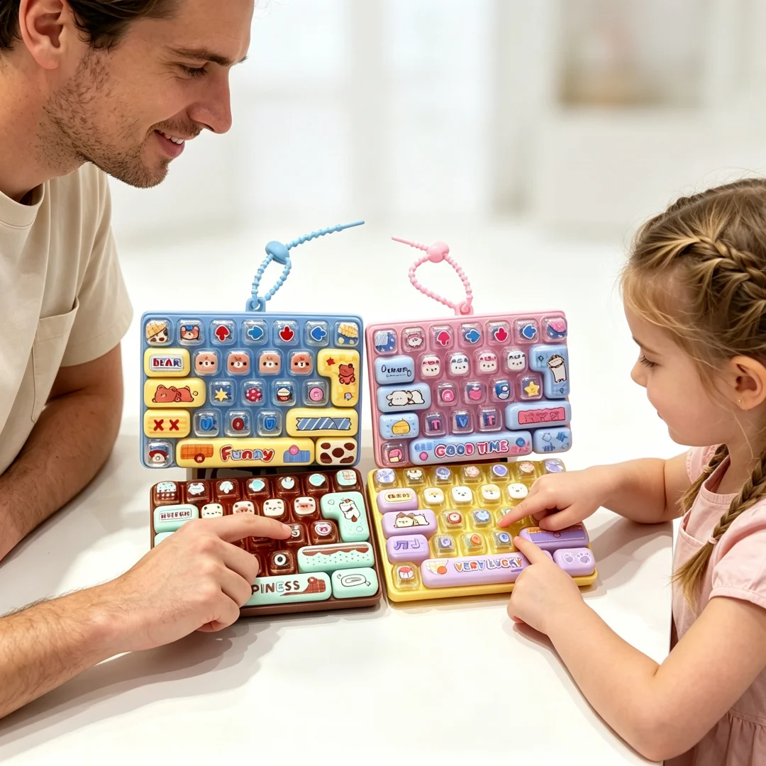 New Candy Color Keycap Keychain Cute Cartoon 26 key Aecompression Keyboard Toy