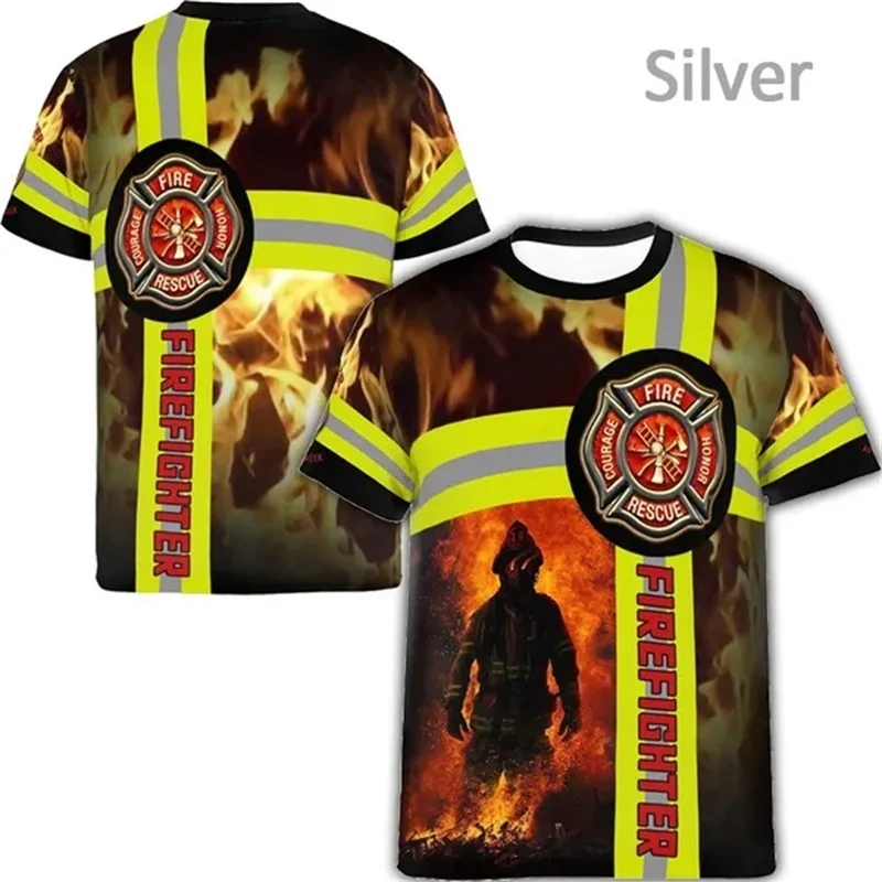 3D Printing FireFighter Hero T-shirt Casual Cool Round Neck Short Sleeve Tees Top For Men Kids Firemen Graphic Tshirt Streetwear