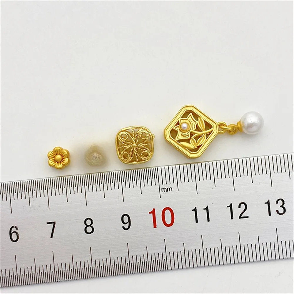 18K Gold Hollow Square Flower Bead Pendant DIY Bracelet Necklace Jewelry Material Accessories