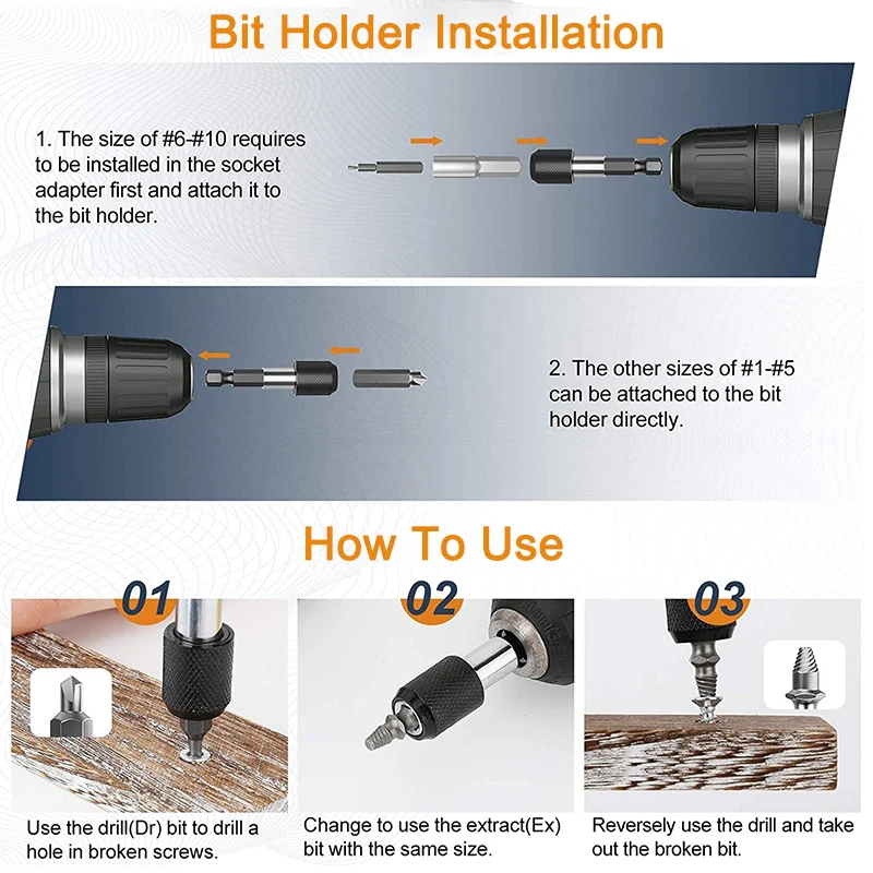 Imagem -03 - Danificado Parafuso Extrator Broca Conjunto de Bits Descascado Parafuso Extrator Kit para Brokenbolt Extrator All-purpose com Magnético 22 33 Peças