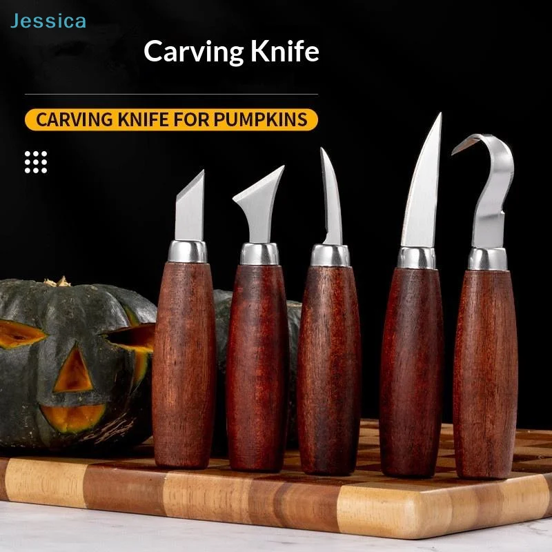 ♥5-Piece Wood Carving Knife Set – Stainless Steel Blades with Wooden Handles for Carpentry & DIY Sculpting