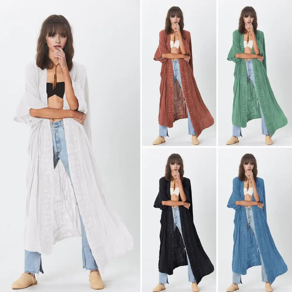 

Swimsuit Cover-up Women Coat Bohemian Lace Beach Cardigan with Sunscreen Protection for Women Long Sleeve Beach Cardigan Coat