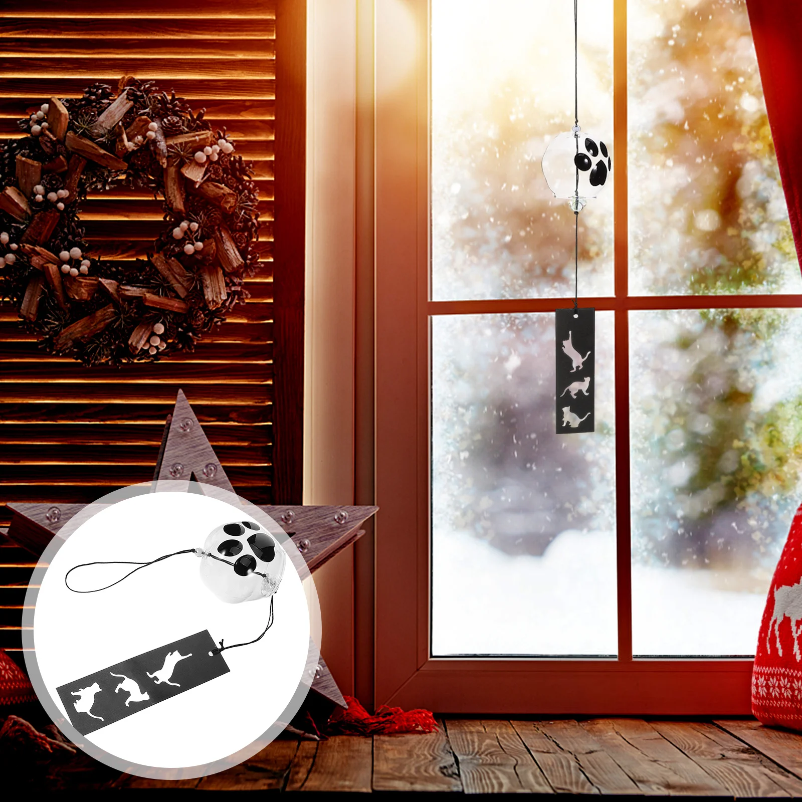 

Japanese Style Hand Painted Glass Wind Bell with Adorable Cat Paw Design Hanging Decor for Indoor Outdoor Home Garden Balcony