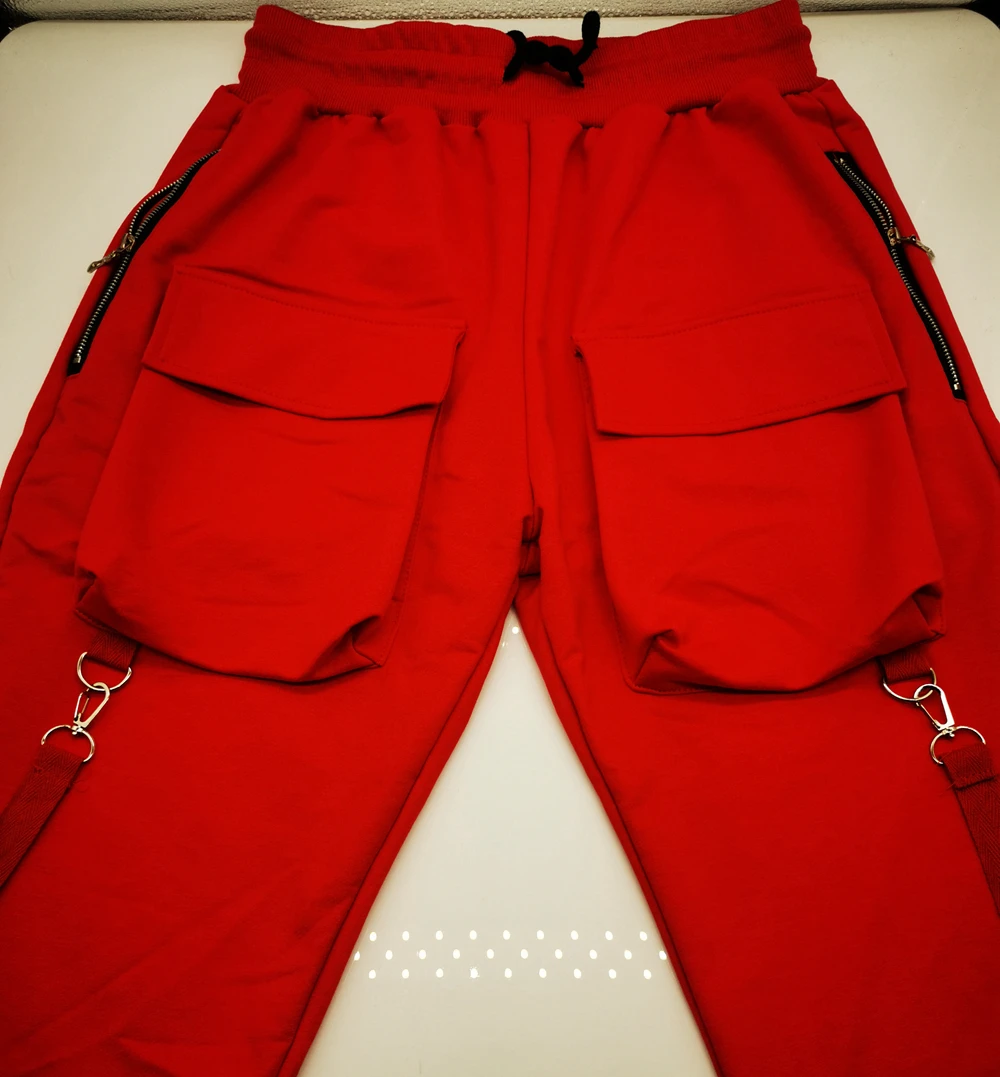 Mens Running Stretch Tights Sweatpants Sports Breathable Fitness Hip Hop Cotton Multi Pocket Cargo Pants Slim Leggings Chain