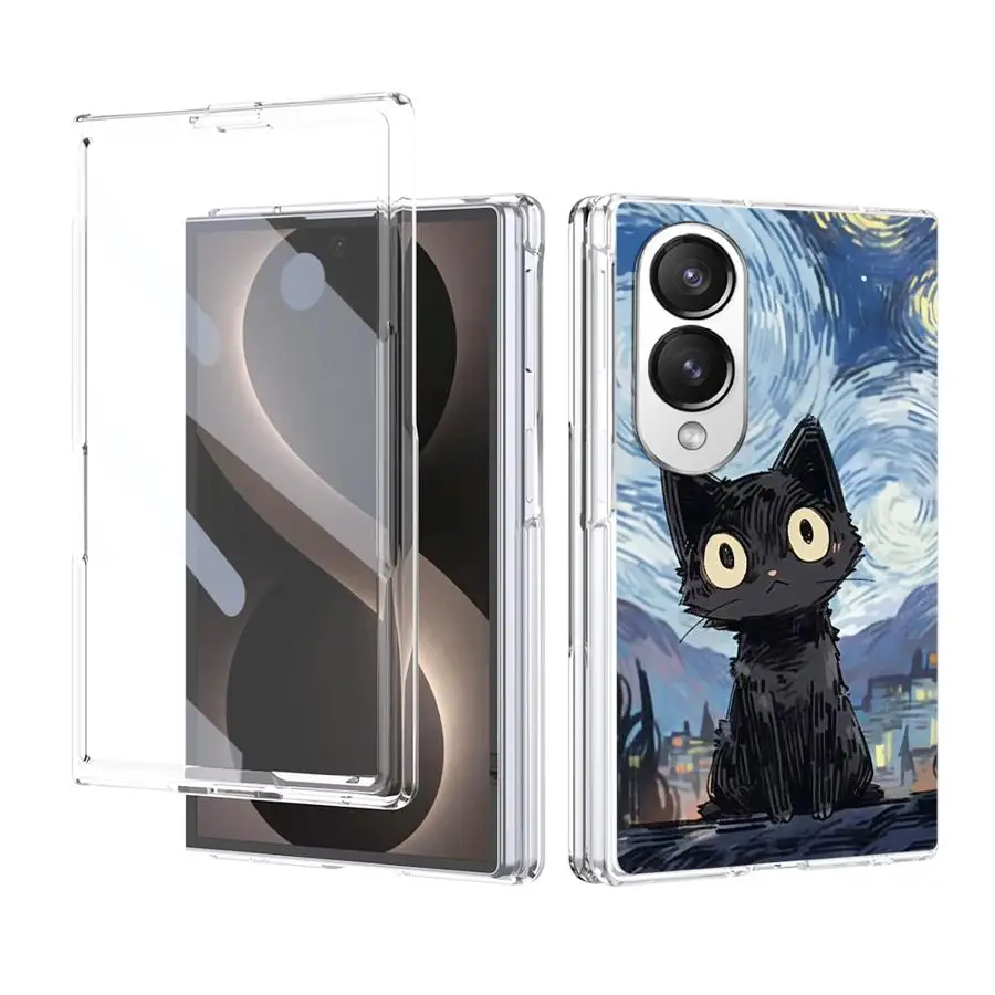 Black Cat Case for Samsung Galaxy Z Fold 8 PC Hard Luxury ZFold8 ZFold 8 Transparent Phone Cover