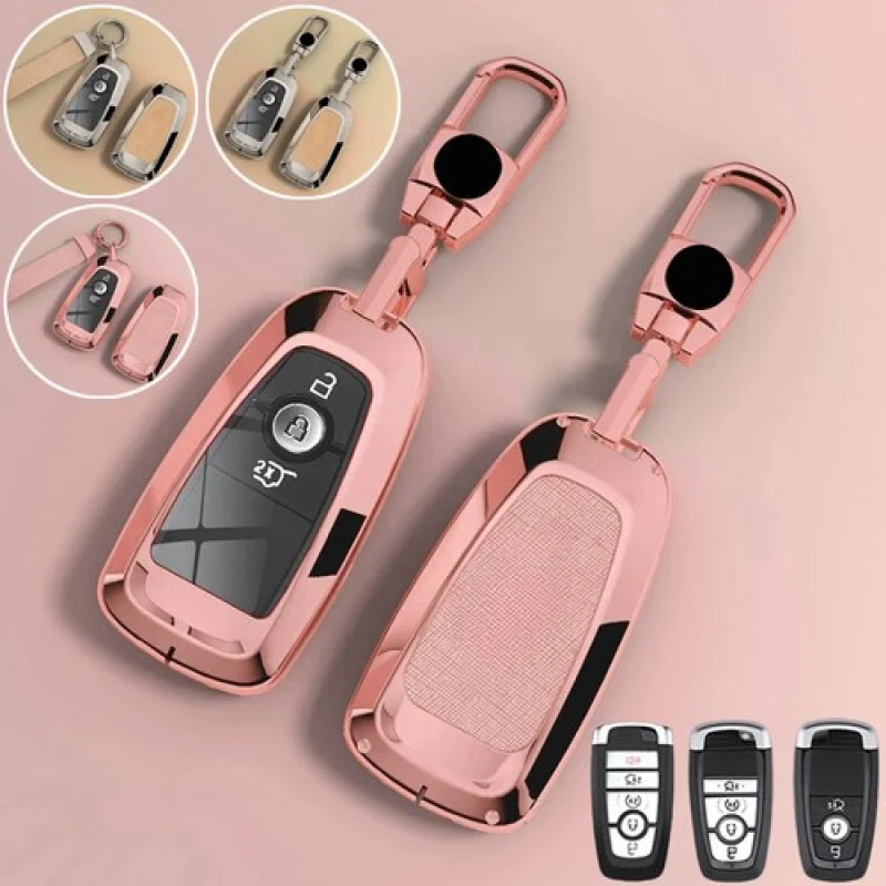 

A+ Zinc Alloy TPU Leather Car Key Case Cover For Ford Fusion Explorer F150 Mustang