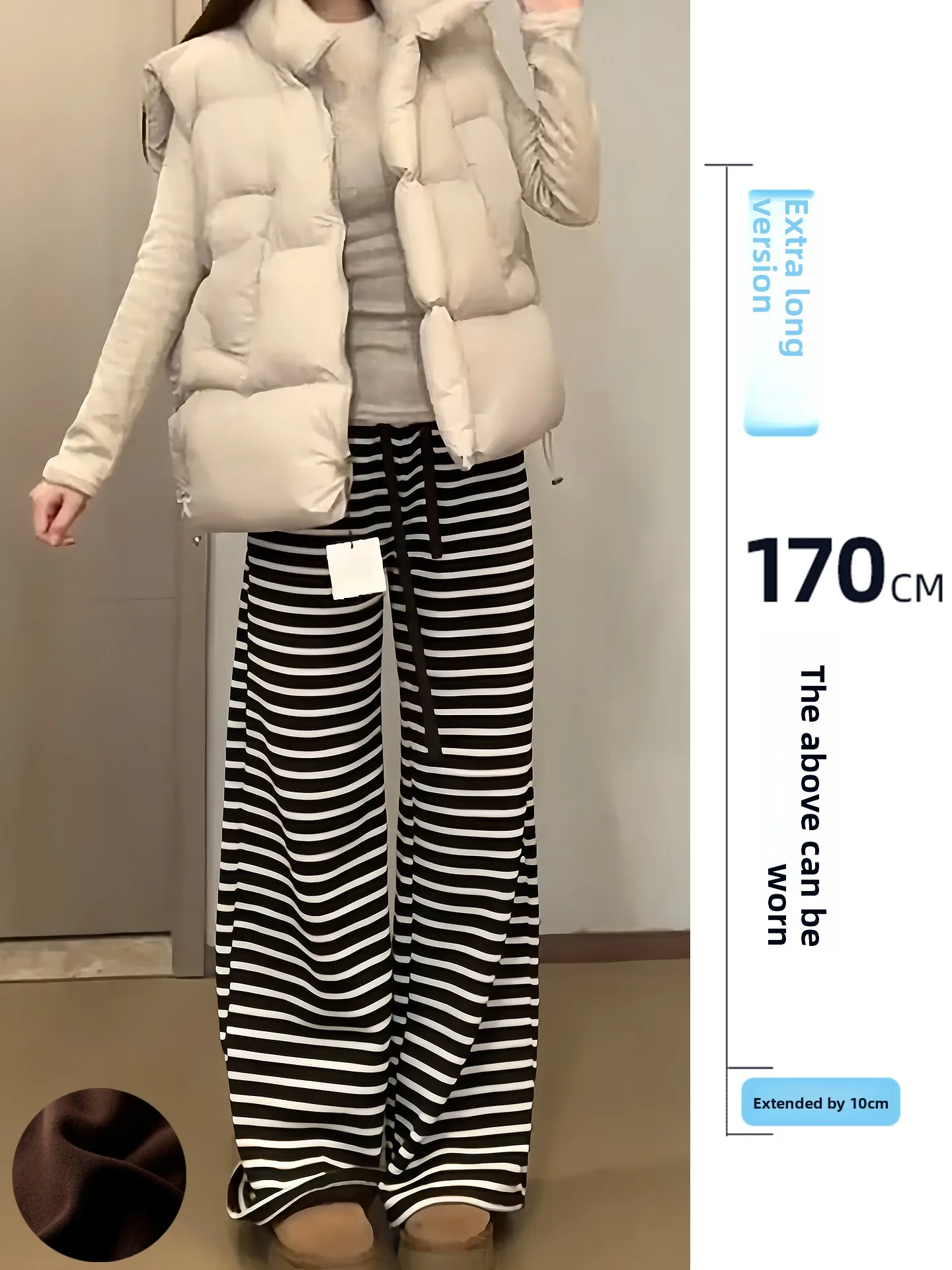 

Long Version American Stripe Straight Casual Pants 2025 Autumn Winter High Waist Fce Warm Wide Leg Floor Length Trousers
