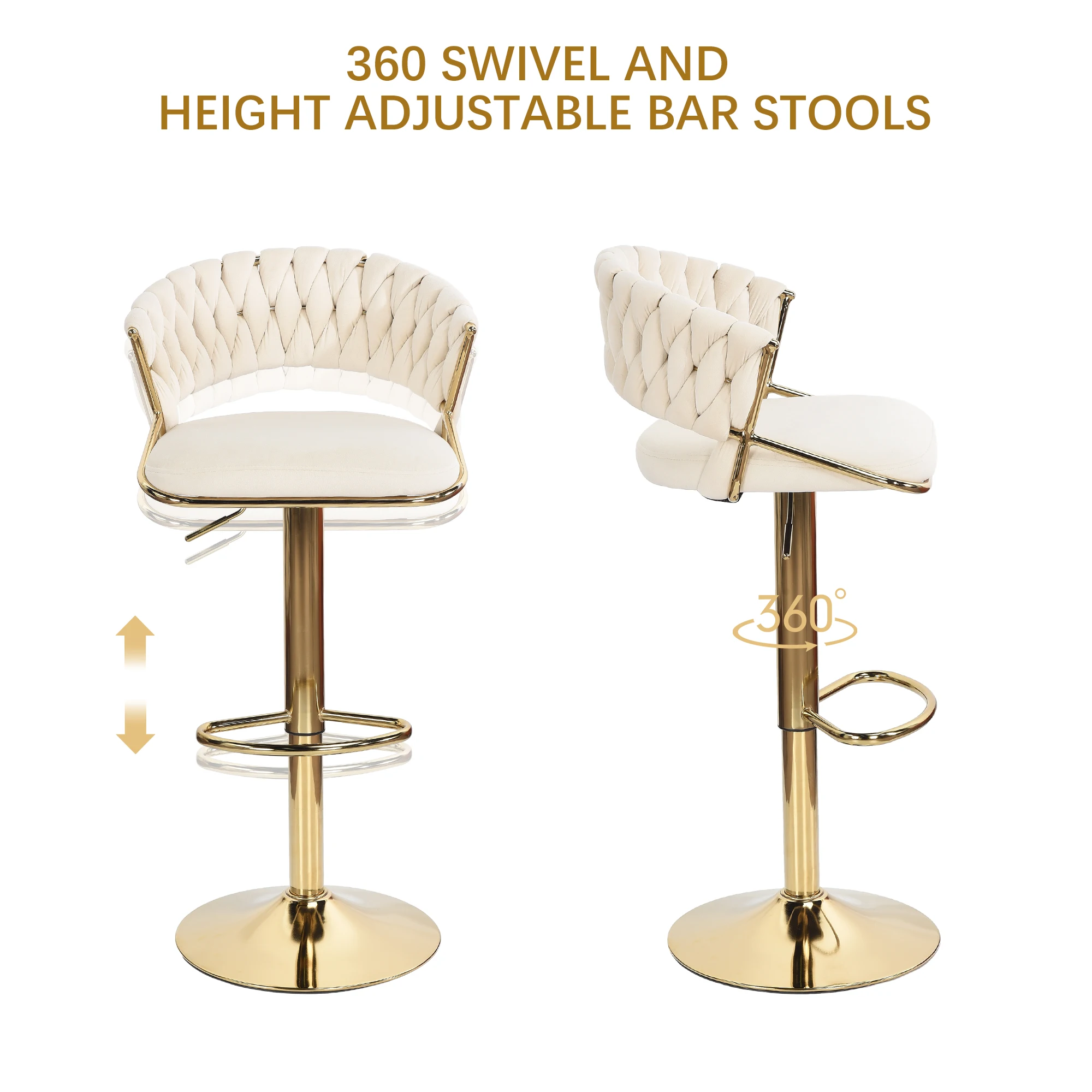 Sgabello da Bar regolabile in altezza 2 pezzi, sgabello da Bar piccolo con schienale, sedia, sgabello da bancone in velluto e metallo, Set da 2 pezzi