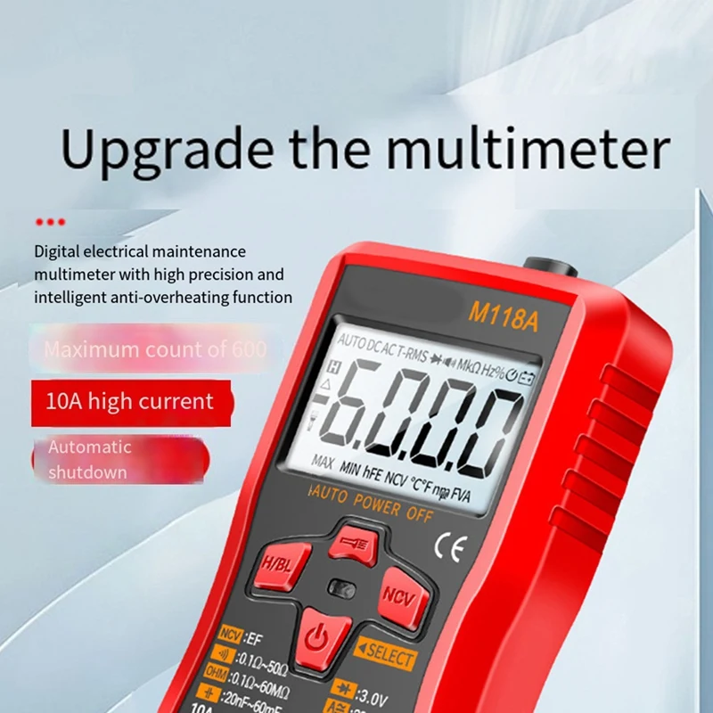 M118A Digital Multimeter True RMS Auto Range 6000 Counts NCV Data Hold Flashlight Transistor Testing-ABFB