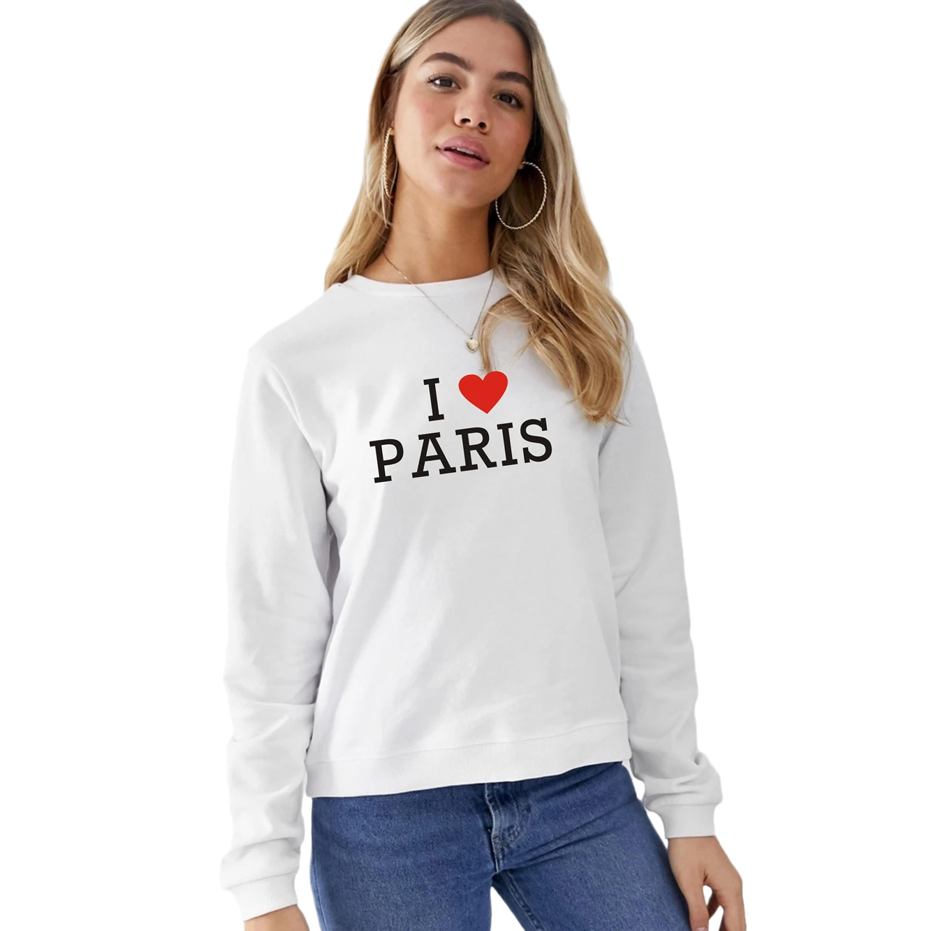 Threaded Thermal Fabric I Love Paris Women Casual Sweatshirt Hoodie Girl Aesthetic Clothes Autumn and Winter Graphic Top