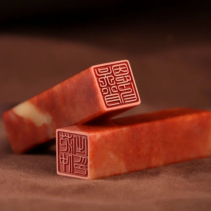 Customized Name Stamp Seal Natural Shoushan Stone Carving Office Private Seal Vintage Book Collection Chinese Painting Stamp Ink view 4