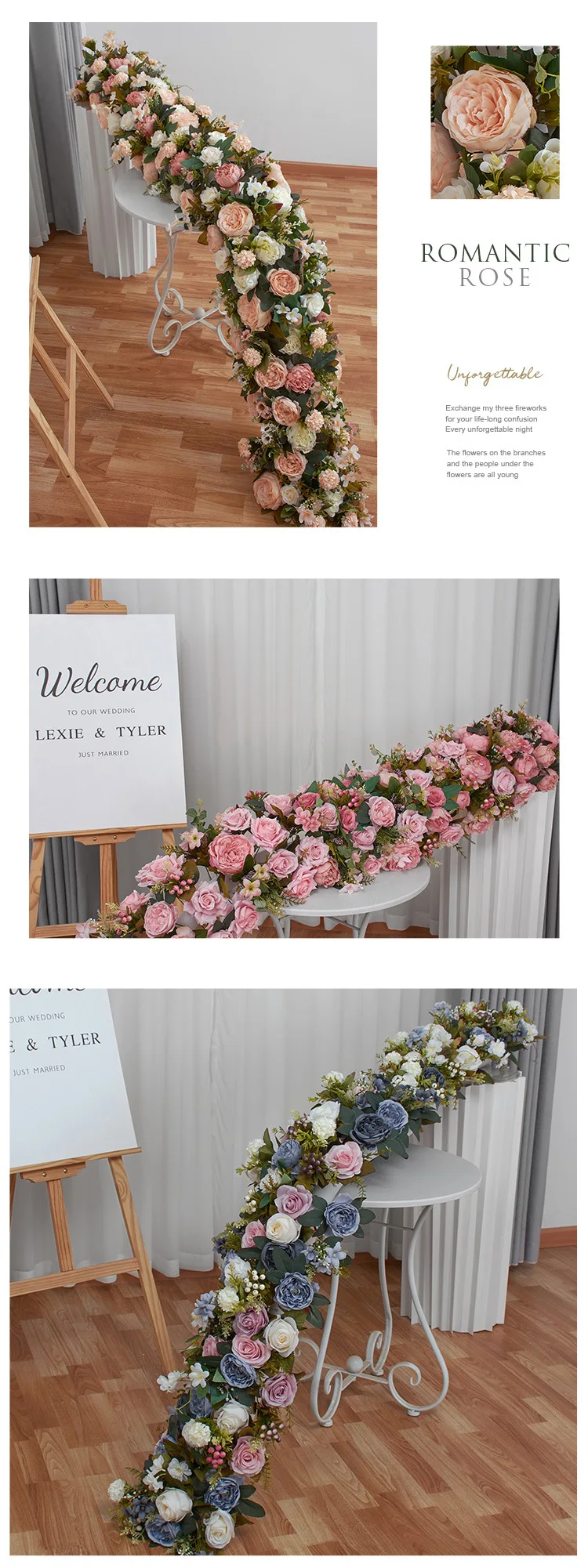 2M Orange Europäische Künstliche Rosenblumenreihe Hochzeits-Hintergrund Bogen Blumen-Läufer Schaufenster Ausstellung Event-Dekoration Großhandel – Detail 7