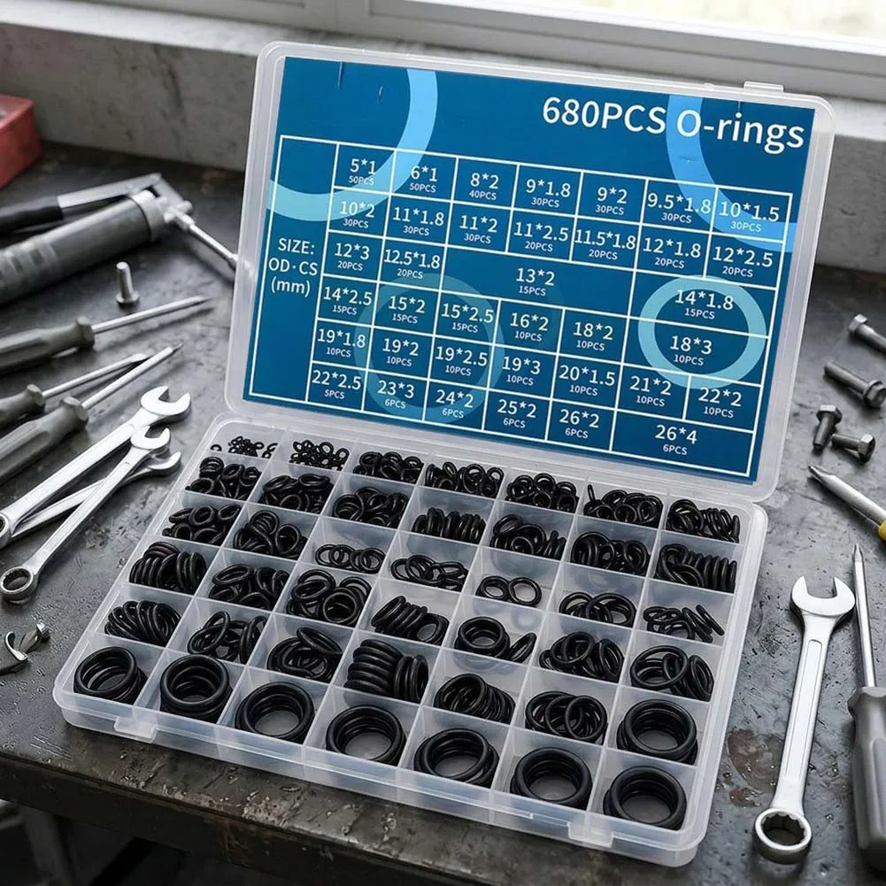 680 Piece Nitrile O Ring Seal Kit Black Material for Car Air Conditioning Hydraulic Water Hose Fitting and Repair Use