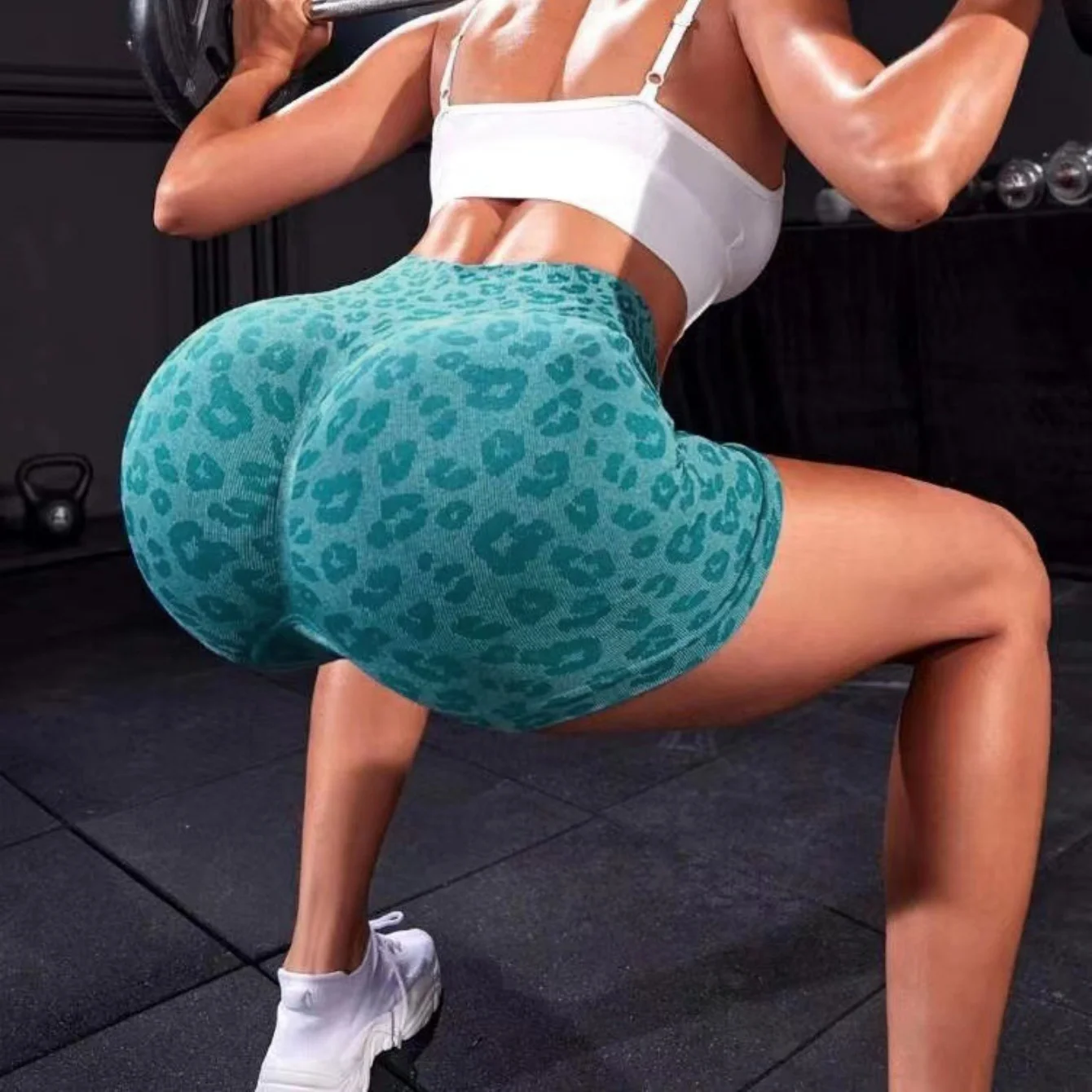 

Women Leopard Print Shorts Summer Slim Seamless Leggings High Waist Butt Lifting Knitted High Elastic Gym Running Yoga Shorts