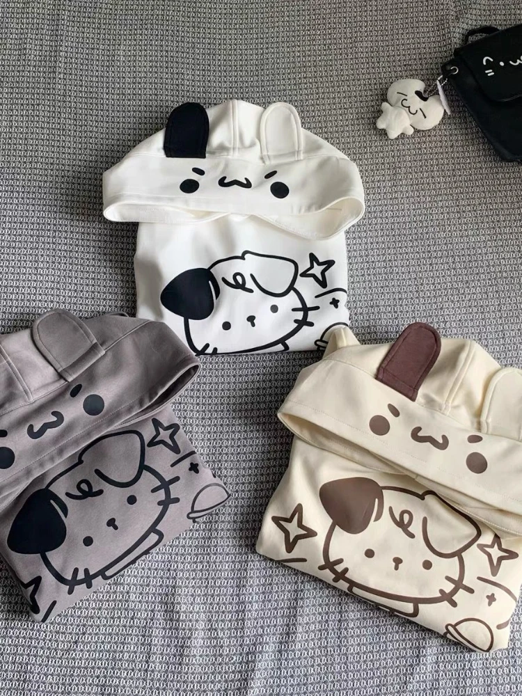 ADAgirl Japan Style Kawaii Ears Hoodies for Teen Girl Cutecore Dog Print Sweatshirt Hooded Women Autumn Winter Anime Alt Clothes