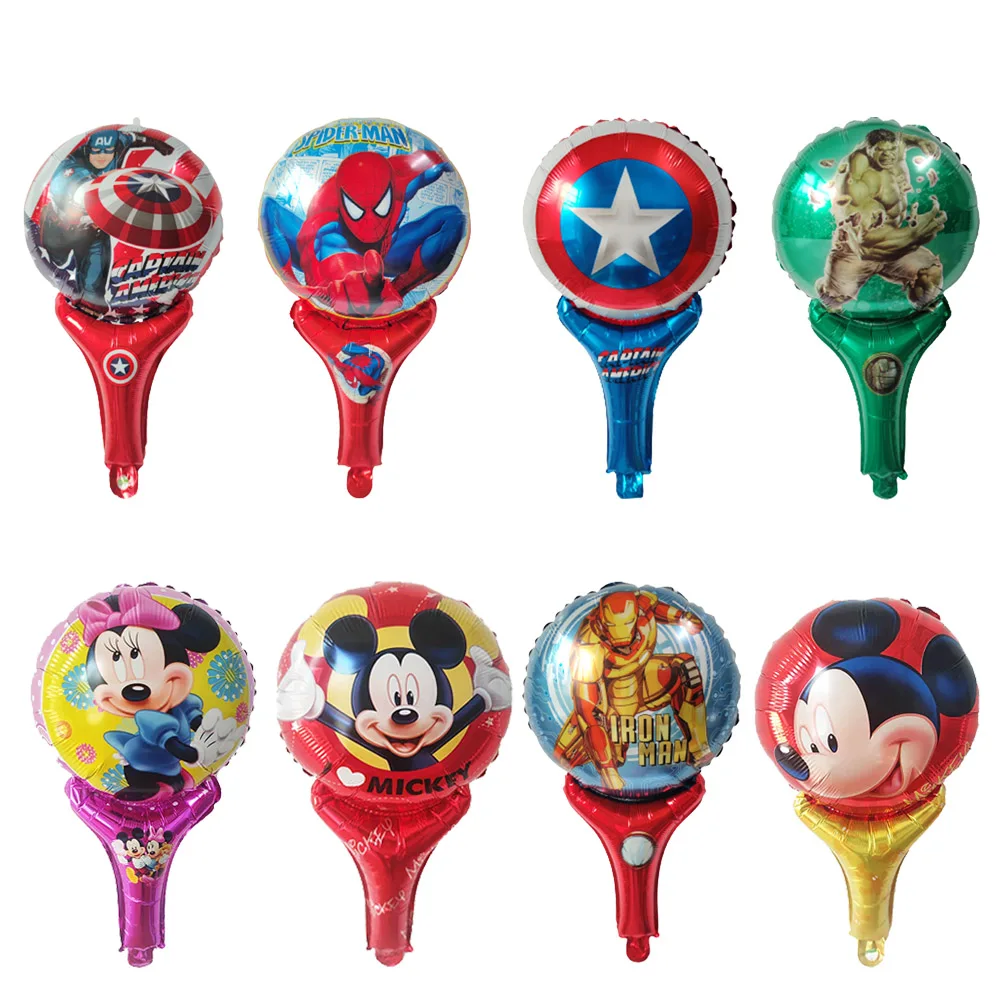 

50pcs 29*50cm Hand Stick Hero Foil Balloon Mickey Minnie Spiderman Air Globals Balls Baby Kids Toys Birthday Party Decoration