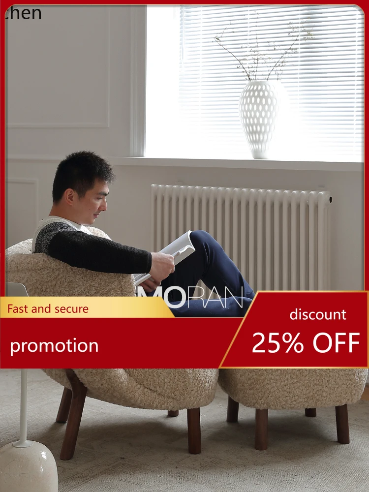 

YFY Simple Solid Wood Lamb Wool Chair Single Living Room Walnut Couch