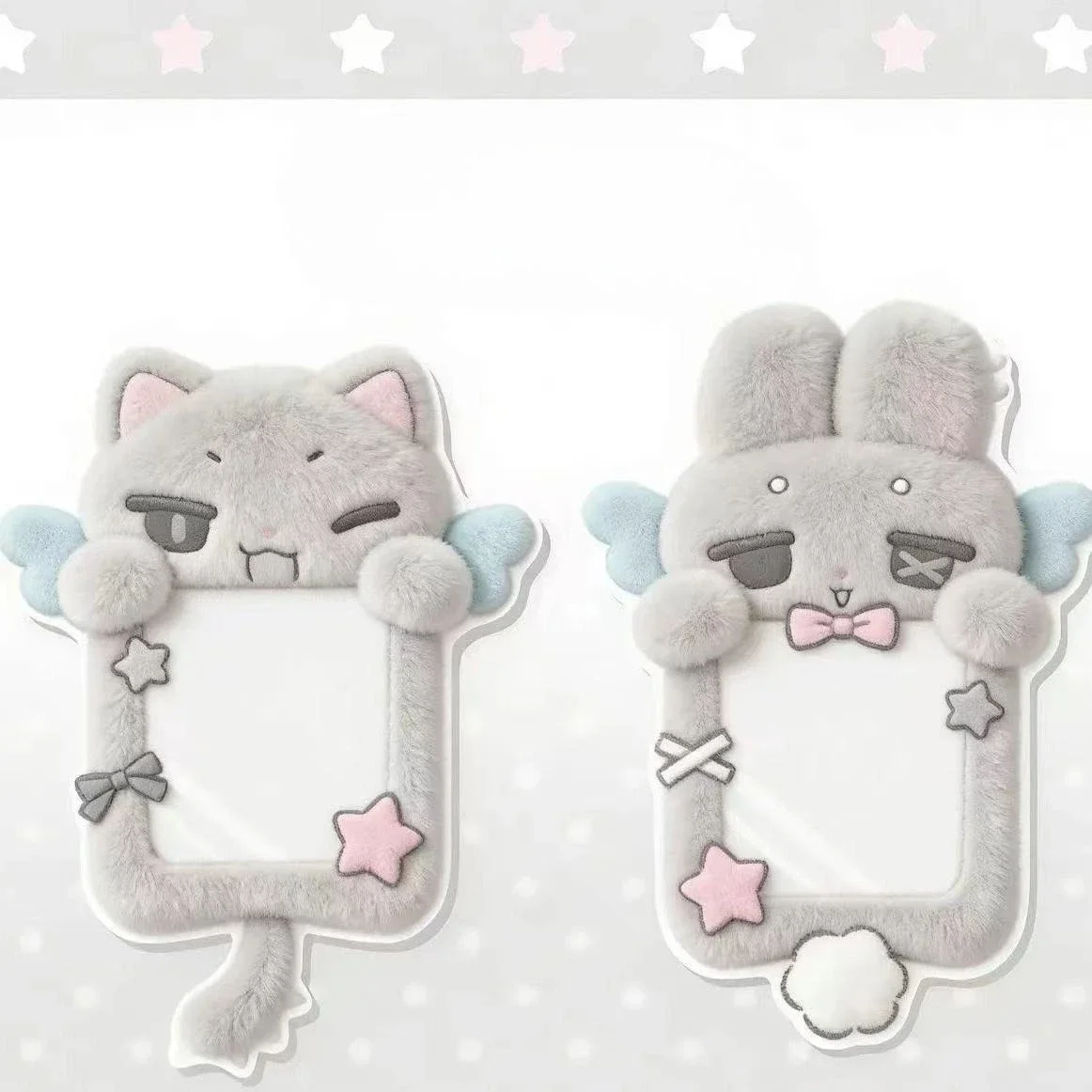 

Cute Kitten Bunny Plush Card Holder Angel Wings Kpop Photocard Polaroid Photo Protector
