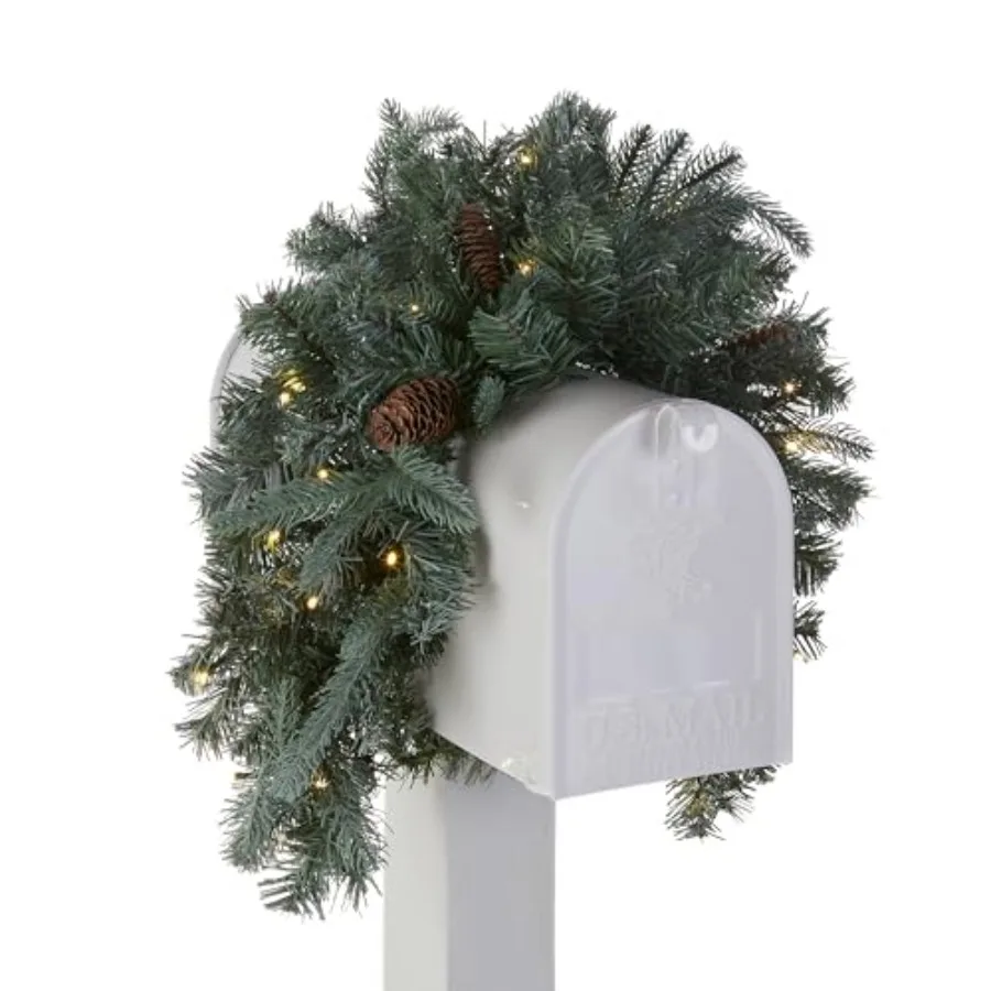 

'Feel Real' Pre-lit Artificial Christmas Mail Box Swag White LED Lights Frosted Artic Spruce - 36 Inch