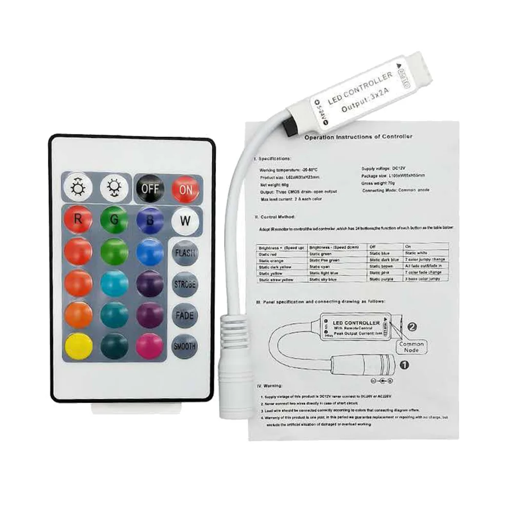 

2Pcs 12-24V LED Rgb Dc Infrared 24 Button Mini Light Strip Controller Remote Adjust Light Level Mode Convenience