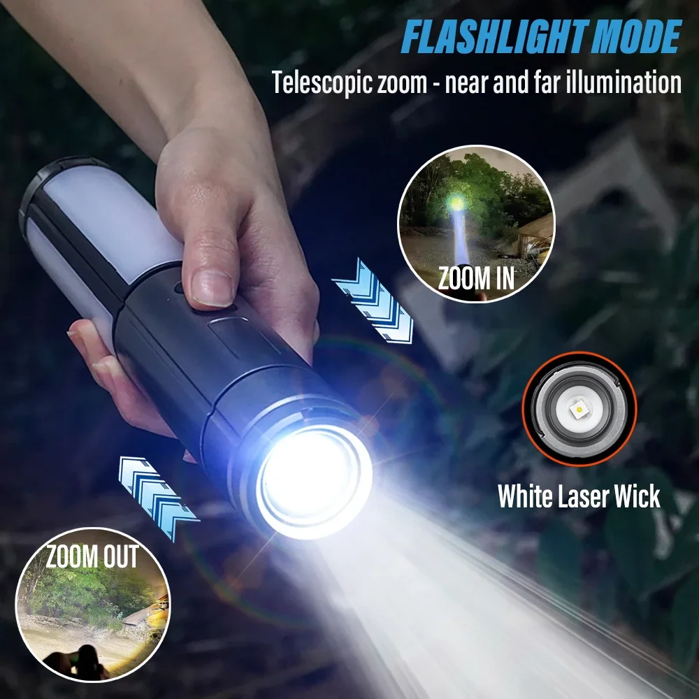 Folding Camping Light Powerful Flashlight Zoomable Lantern USB Rechargeable Camping Lantern Outdoor Tent Lamp with Stand Base