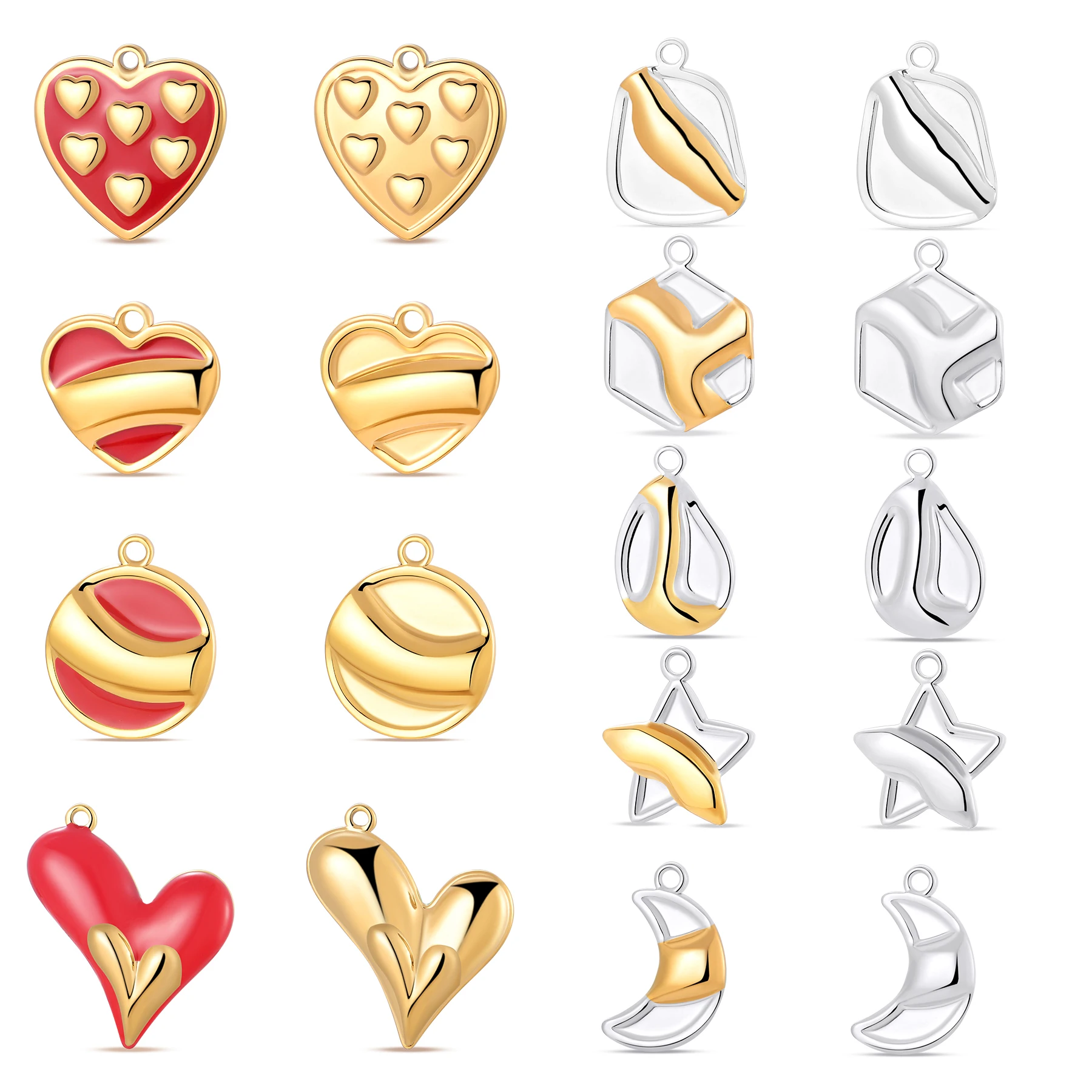 

10Pcs Steel/Gold Color Heart Star Geometry Fashion Pendant Red Enamel Accessories DIY Handmade Jewelry Wholesale