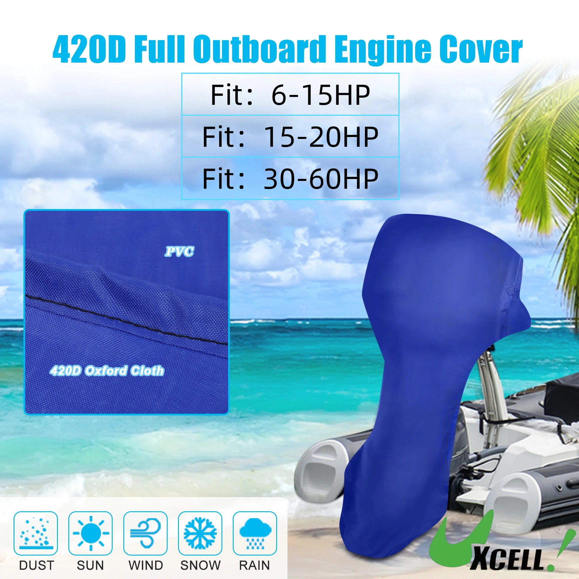 

UXCELL 1Pcs 420D Oxford Cloth Motor Full Outboard Engine Cover Waterproof Boat Motor Fit Up to 6-15HP 15-20HP 30-60HP Blue