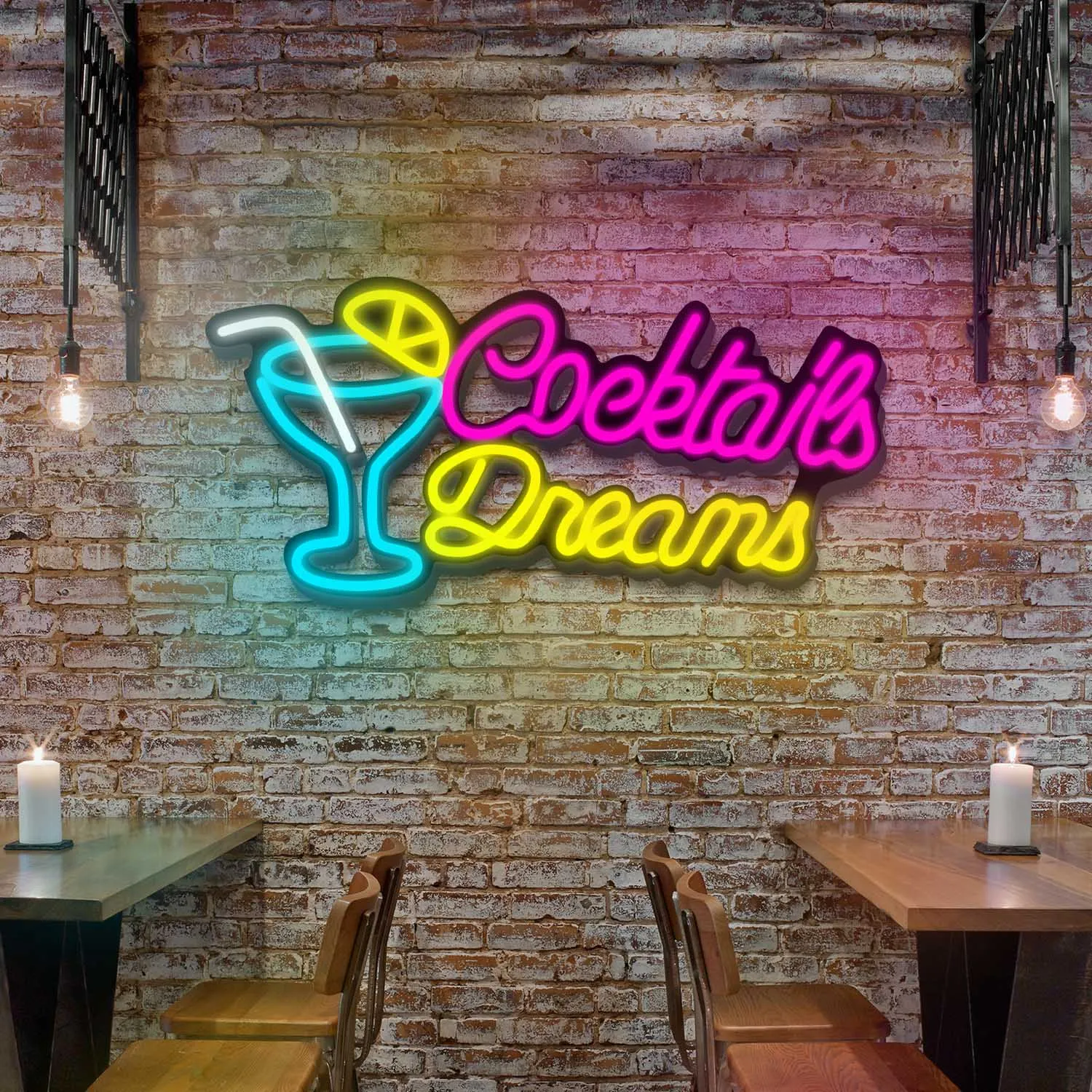 1 Cocktails Dreams neon sign for men's cave bedroom hotel bar coffee shop wedding birthday Halloween Christmas party decoration view 4