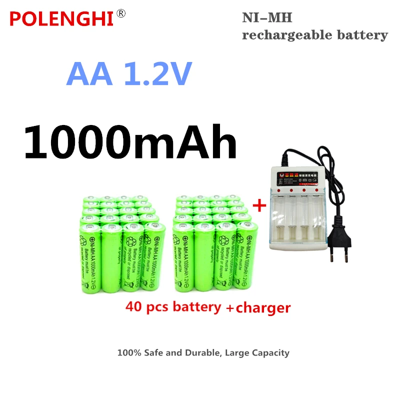 Batteria ricaricabile AA 1.2V 1000mAh ni-mh, adatta per giocattoli telecomandati, torce elettriche, orologi, lettori MP3